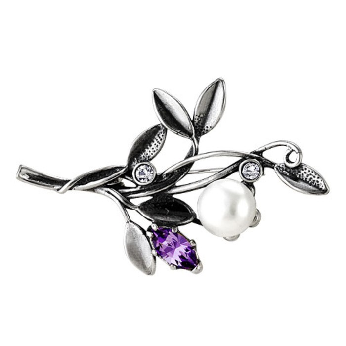 Брошь "Веточка", посеребрение с оксидированием, цвет МИКС