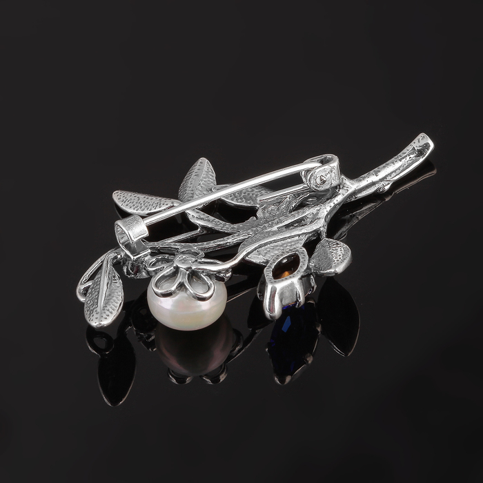 Брошь "Веточка", посеребрение с оксидированием, цвет МИКС