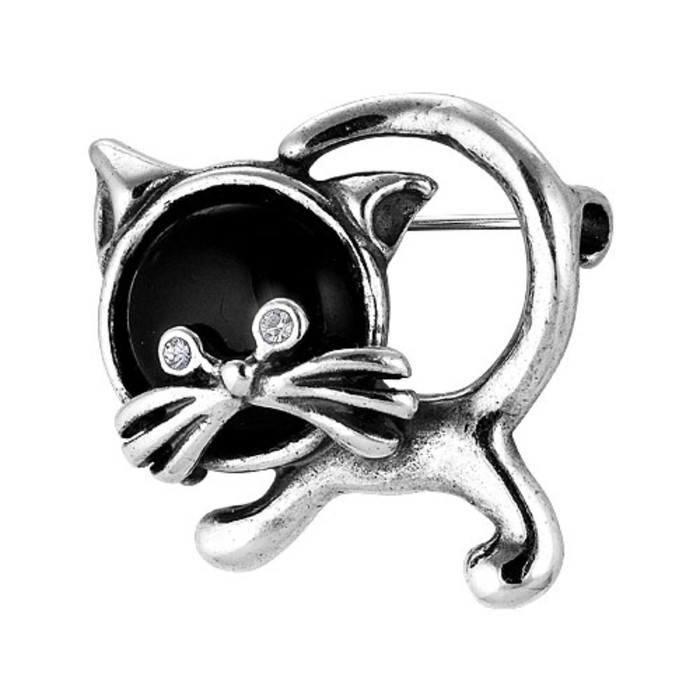 Брошь "Котик", посеребрение с оксидированием