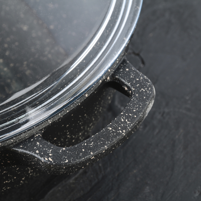 Жаровня 28 см "Гранит", h=7 см, стеклянная крышка