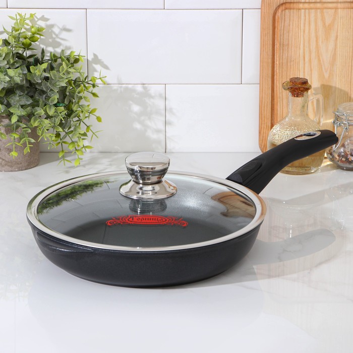 Сковорода 26 см "Класск", высота 6 см, стеклянная крышка, съемная ручка