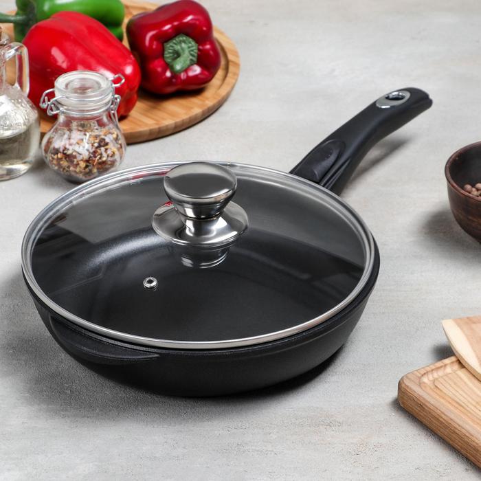 Сковорода 24 см "Классик", высота 6 см, стеклянная крышка, съемная ручка