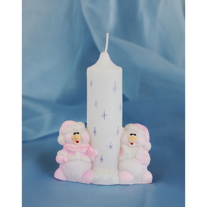 Свеча мигающая "Весёлые снеговики"
