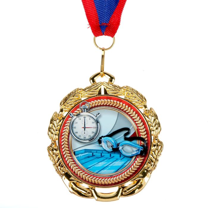Медаль тематическая 054 "Плавание", диам 6,5 см Цвет зол