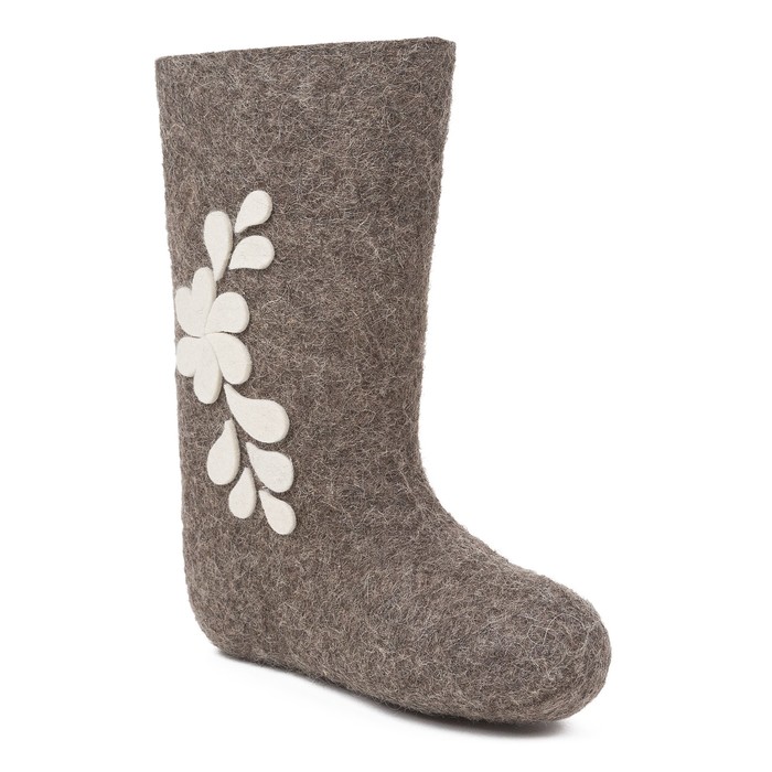 Валенки женские серые, ов "Цветочная фантазия", (р. 37 (25)
