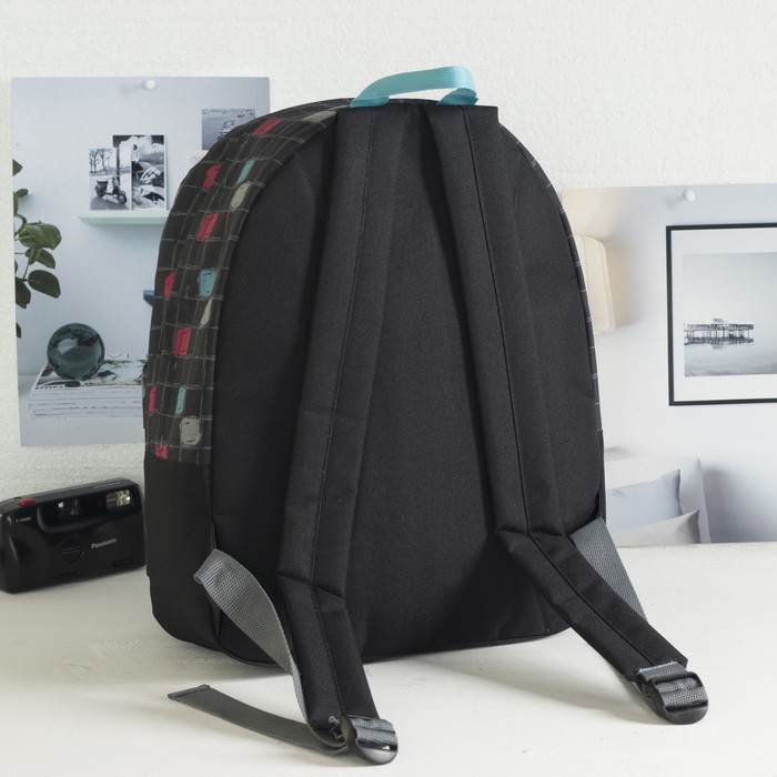 Рюкзак молодёжный на молнии "Цветные квадратики", 1 отдел, 1 наружный карман, чёрный