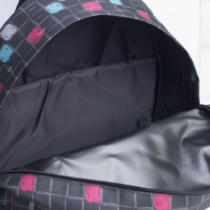 Рюкзак молодёжный на молнии "Цветные квадратики", 1 отдел, 1 наружный карман, чёрный