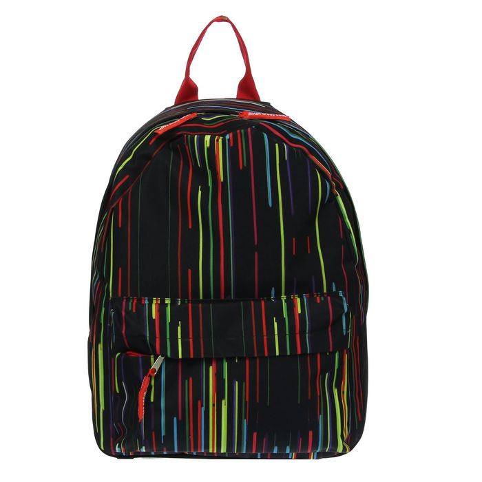 Рюкзак молодёжный на молнии "Цветные полоски", 1 отдел, 1 наружный карман, чёрный