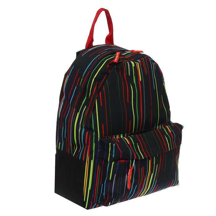 Рюкзак молодёжный на молнии "Цветные полоски", 1 отдел, 1 наружный карман, чёрный