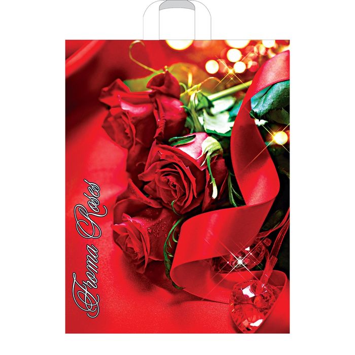 Пакет "Охапка роз", полиэтиленовый с петлевой ручкой, 31х40 см, 60 мкм