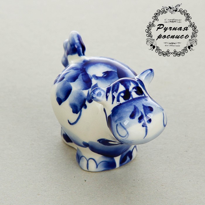 Сувенир «Бегемот с бантом», гжель, кобальт