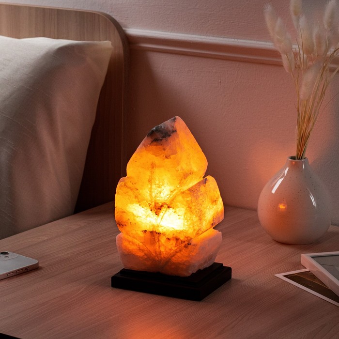 фото Соляная лампа "лист резной", цельный кристалл, 9х12х20,5см, 2-3 кг ваше здоровье