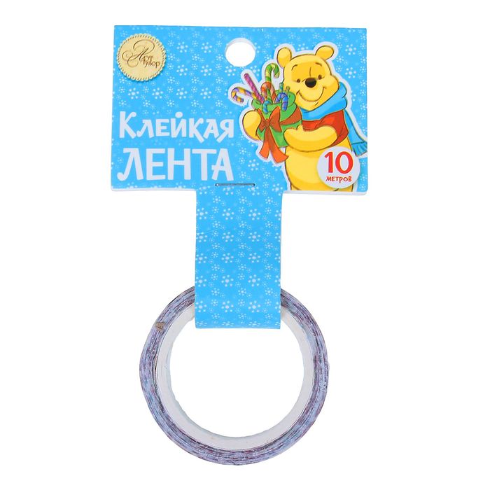 Декоративная клейкая лента пластиковая "С Новым годом!", Медвежонок Винни и его друзья, 1,5 см х 10 м