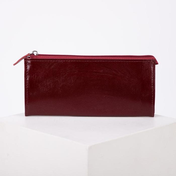 Кошелек женский на молнии, 2 отдела, для карт, для монет, наружный карман, игуана, цвет бордовый