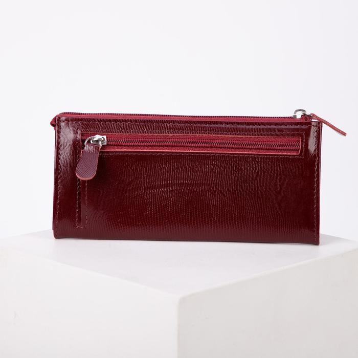 Кошелек женский на молнии, 2 отдела, для карт, для монет, наружный карман, игуана, цвет бордовый