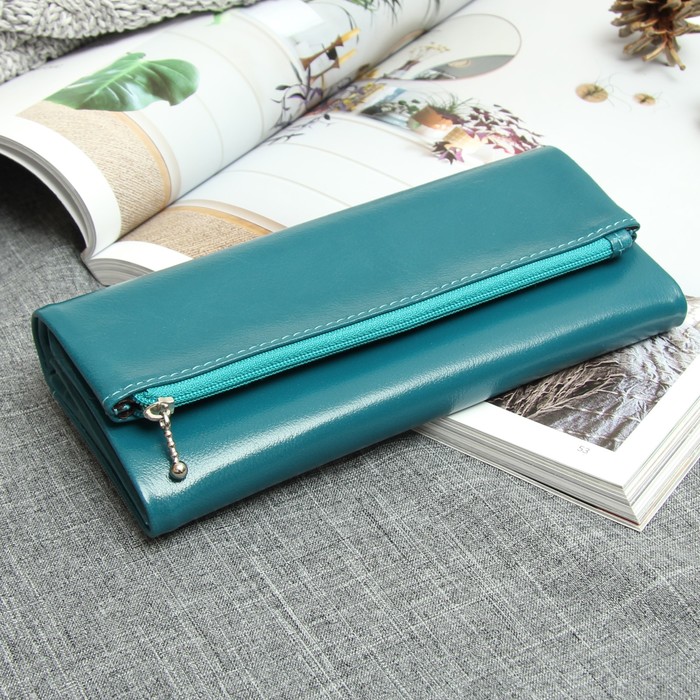 Кошелёк женский на клапане, 2 отдела, отдел для монет, цвет бирюзовый матовый