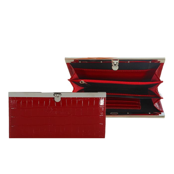 Кошелёк женский на застёжке, 3 отдела для купюр, для монет, цвет красный