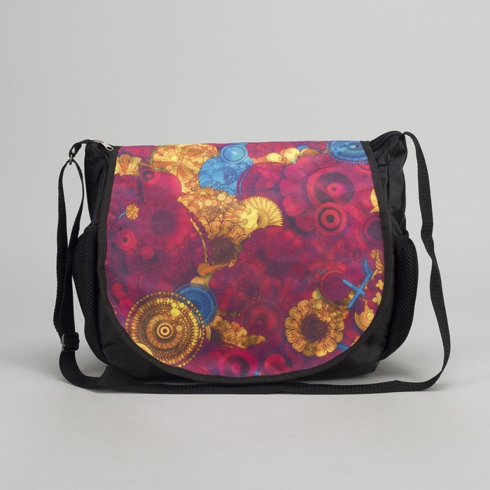 Сумка молодёжная "Цветы", 1 отдел, 2 наружных кармана, цвет чёрный/разноцветный