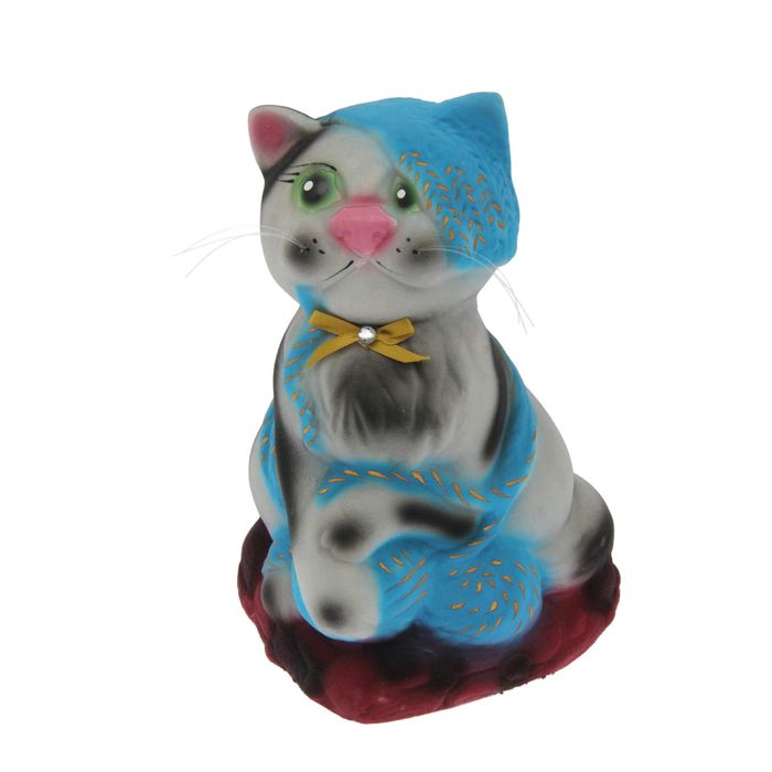 Копилка "Кот на подушке" флок, серая