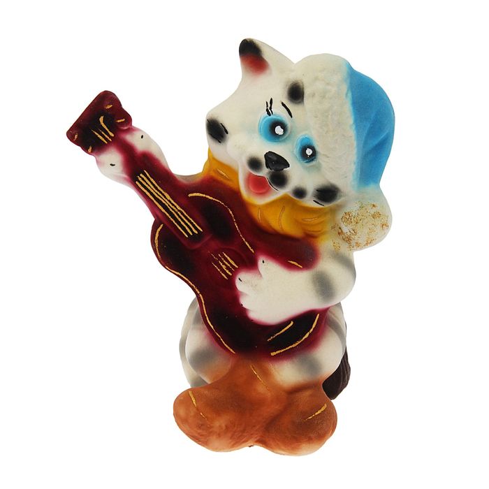 Копилка "Кот с гитарой " флок, белая