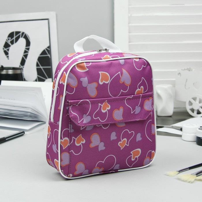 Рюкзак детский на молнии "Сердца", 1 отдел. 1 наружный карман, цвет фиолетовый