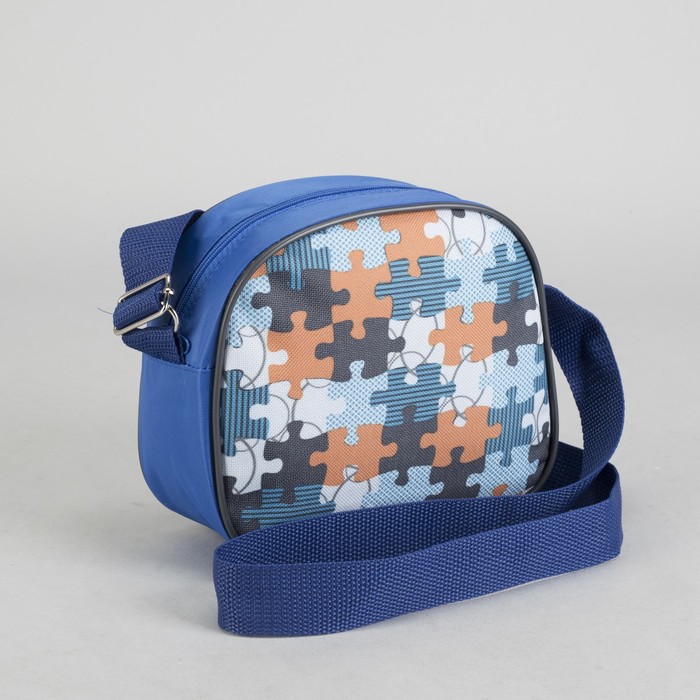 Сумка детская на молнии "Пазл", 1 отдел, синяя