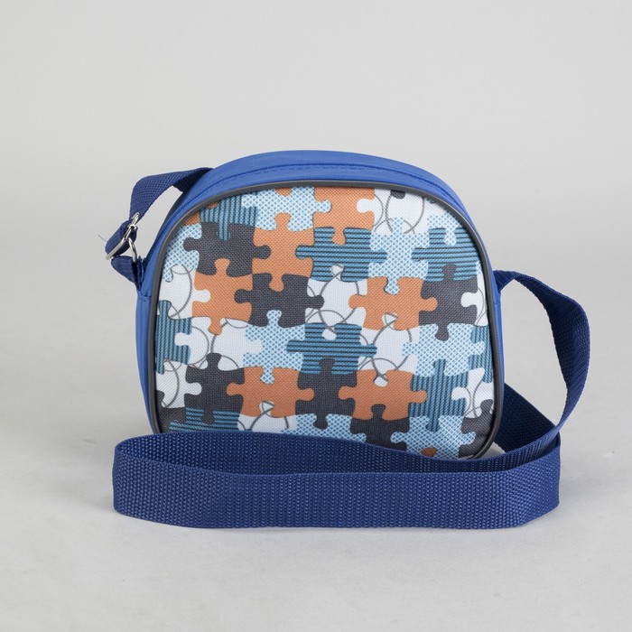 Сумка детская на молнии "Пазл", 1 отдел, синяя