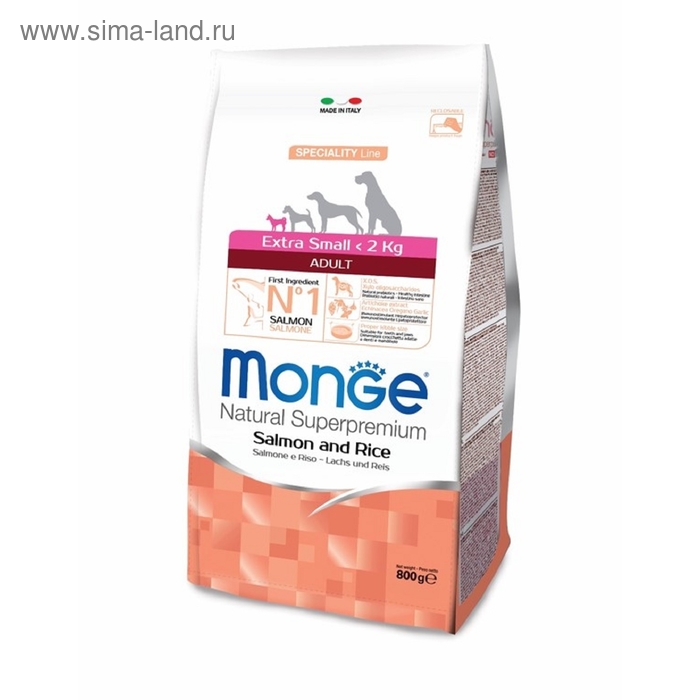 Сухой корм Monge Dog Speciality Extra Small для собак, лосось/рис, 800 г.