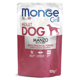 

Влажный корм Monge Dog Grill Pouch для собак, говядина, пауч, 100 г