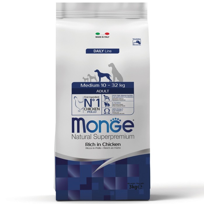 

Сухой корм Monge Dog Medium для взрослых собак средних пород, 3 кг.