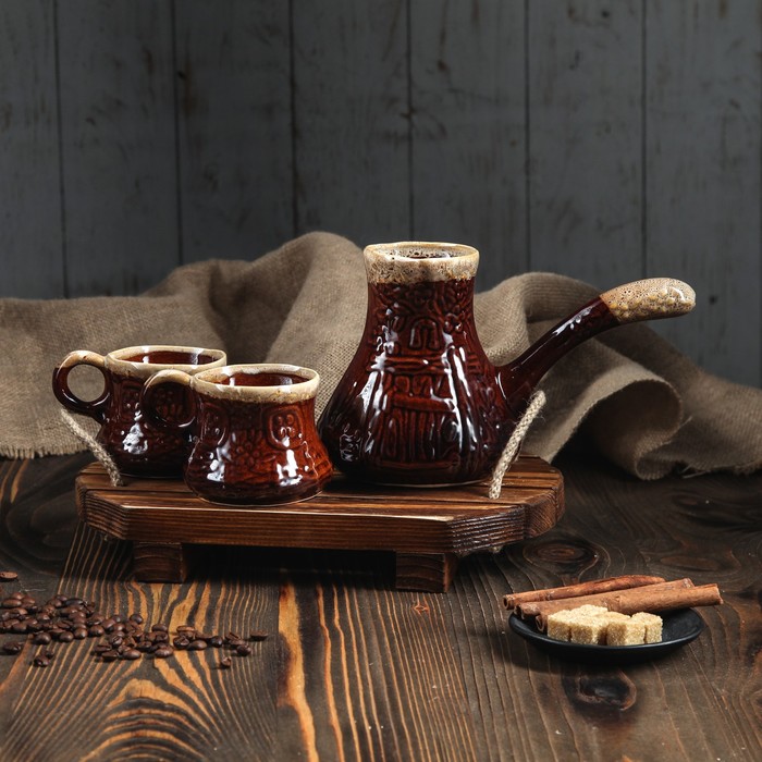 Кофейный набор 3 предмета, турка 0,5 л и 2 чашки 0,25 л