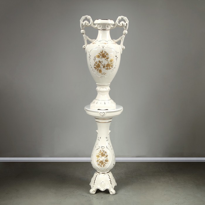 Ваза напольная "Флорена" на колонне, белая