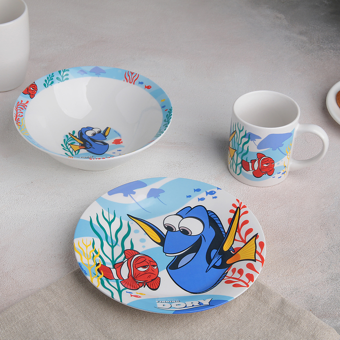 Набор "В поисках Дори", 3 предмета: кружка 210 мл, миска d=18 см, тарелка d=19 см