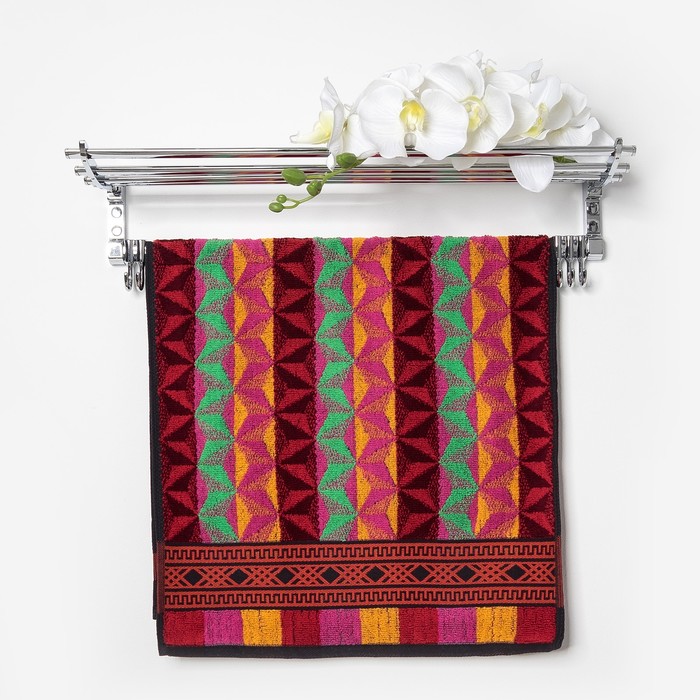 Полотенце махровое пестротканное, зиг-заг красный, размер 47х90 см, хлопок 420 г/м2