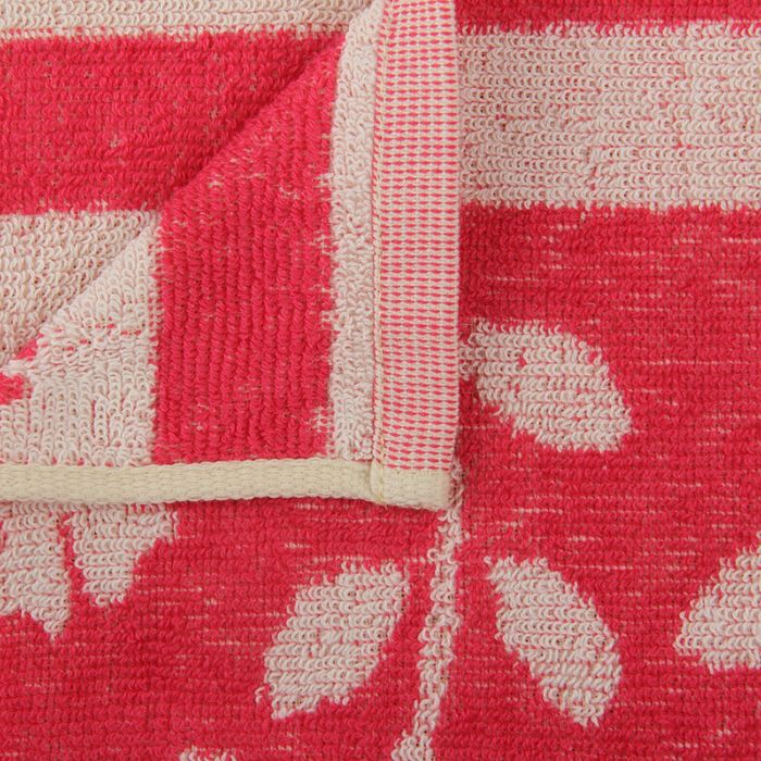 Полотенце махровое пестротканое банное, красные цветы, размер 65х130 см, хлопок 340 г/м2