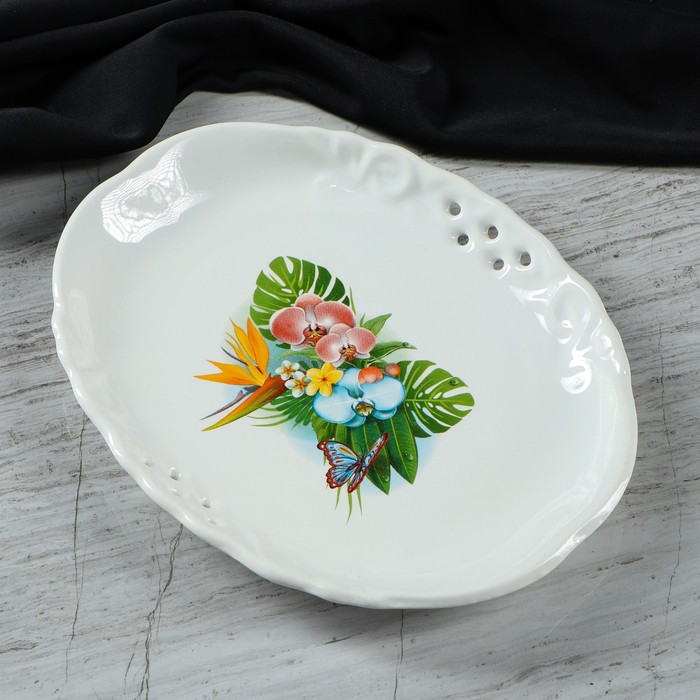 Тарелка "Ажур" белая, с деколью, микс