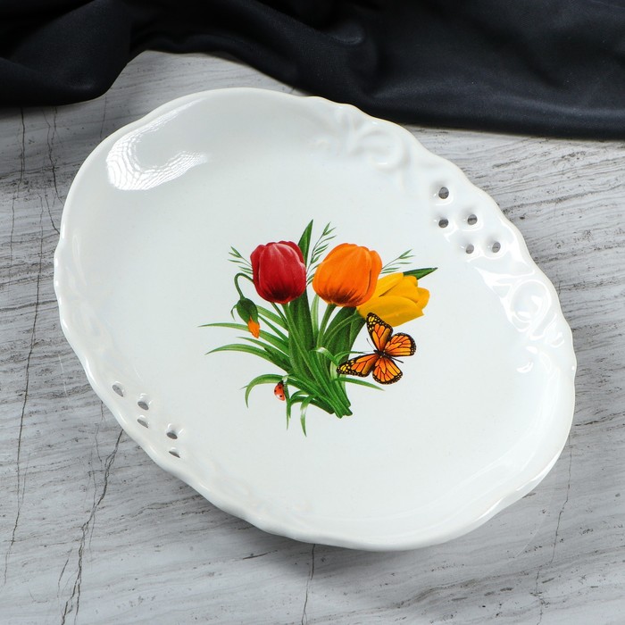 Тарелка "Ажур" белая, с деколью, микс