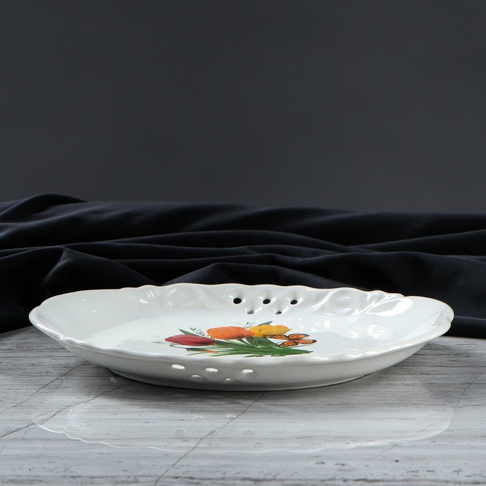 Тарелка "Ажур" белая, с деколью, микс