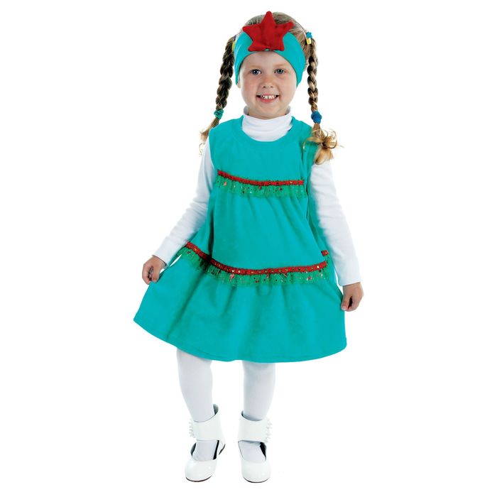 Детский карнавальный костюм "Ёлочка", велюр, платье, повязка, 1,5-3 г, рост 98 см