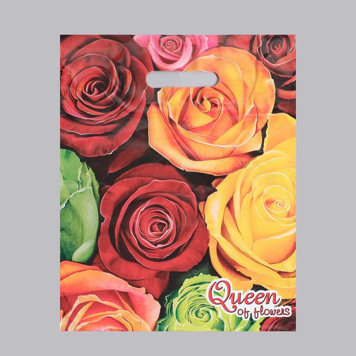 Пакет "Королева цветов", полиэтиленовый с вырубной ручкой, 30х40 см, 35 мкм