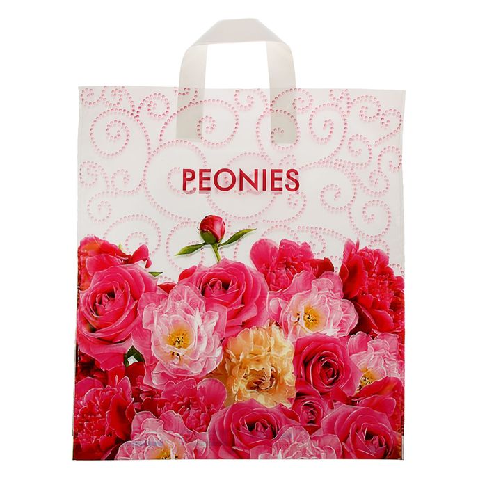 Пакет "Пионы", полиэтиленовый с петлевой ручкой, 38х42 см, 40 мкм