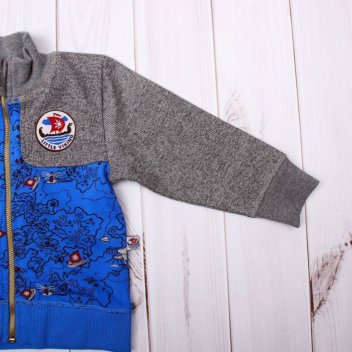 Джемпер (толстовка) для мальчика, рост 68 см (44), цвет синий/серый