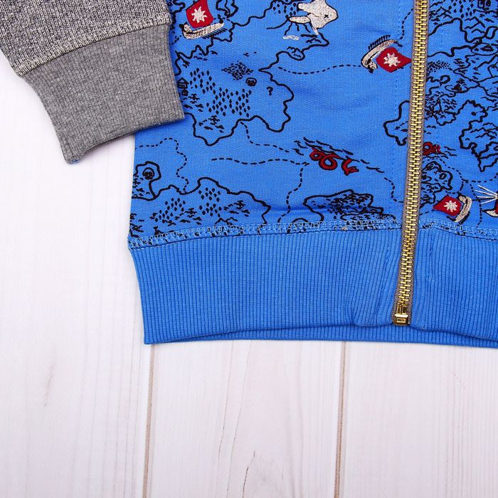 Джемпер (толстовка) для мальчика, рост 68 см (44), цвет синий/серый