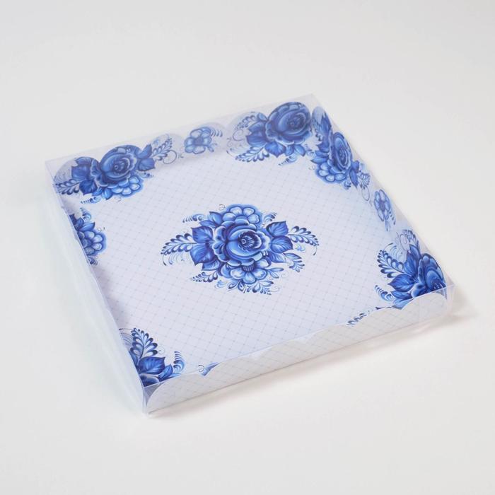 Коробка для кондитерских изделий с PVC крышкой «Расписная», 21 х 21 х 3 см