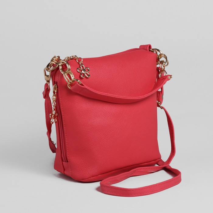 Сумка женская на молнии "Кэррел", 1 отдел, 3 наружных кармана, длинный ремень, цвет коралловый