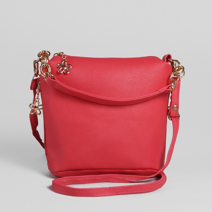 Сумка женская на молнии "Кэррел", 1 отдел, 3 наружных кармана, длинный ремень, цвет коралловый