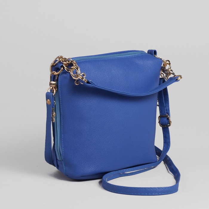 Сумка женская на молнии "Кэррел", 1 отдел, 3 наружных кармана, длинный ремень, голубая