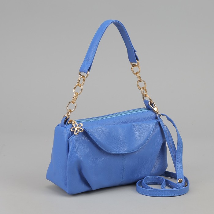 Сумка женская на молнии "Дана", 1 отдел, 2 наружных кармана, длинный ремень, голубая