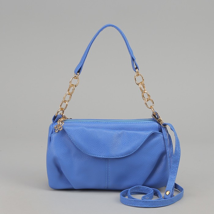 Сумка женская на молнии "Дана", 1 отдел, 2 наружных кармана, длинный ремень, голубая