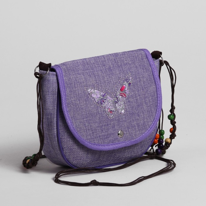 Сумка детская на магните "Бабочка", 1 отдел, длинный ремень, цвет сиреневый